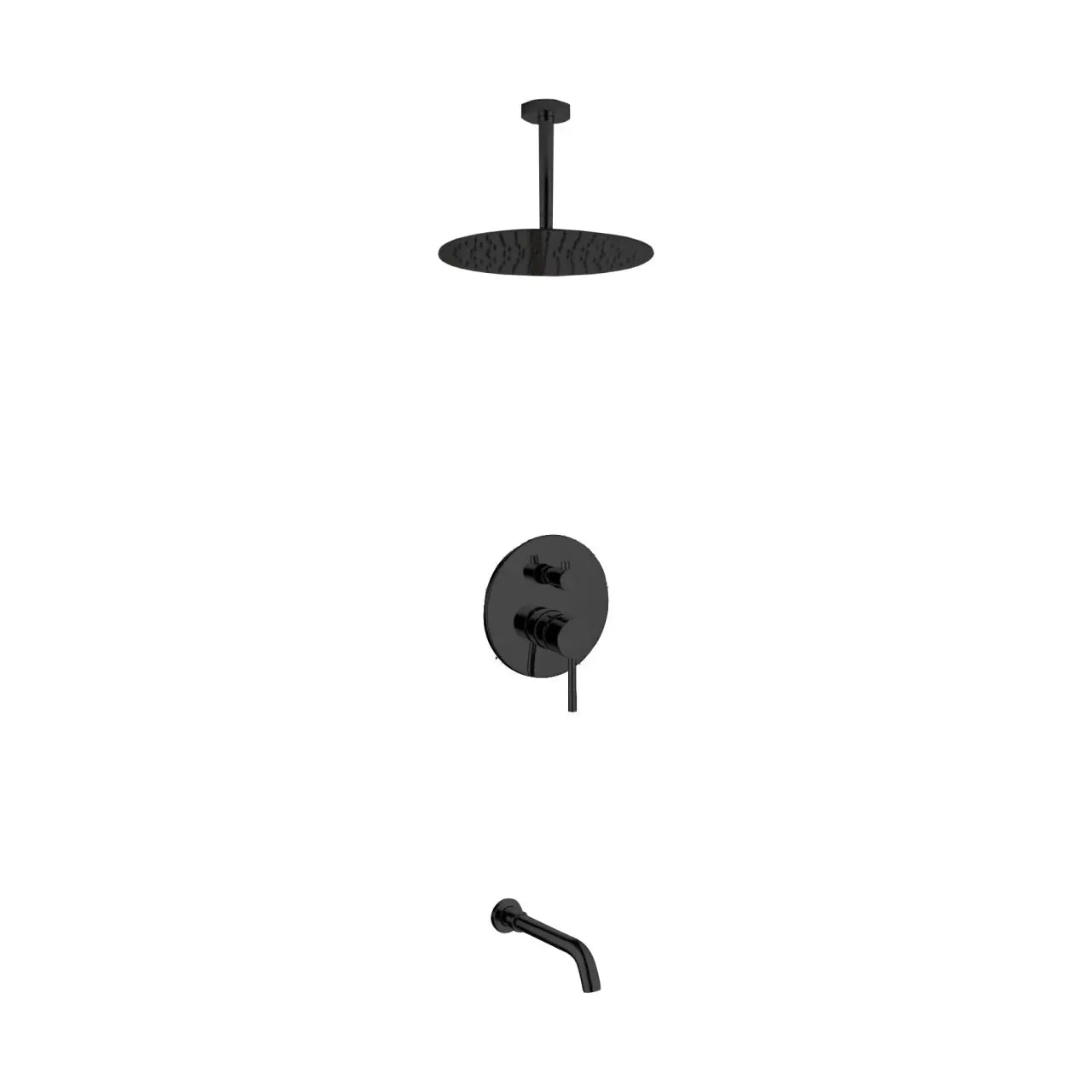 Kube Bath Aqua Rondo Black Shower Set With Ceiling Mount 12" Rain Shower and Tub Filler - Plumbing Market