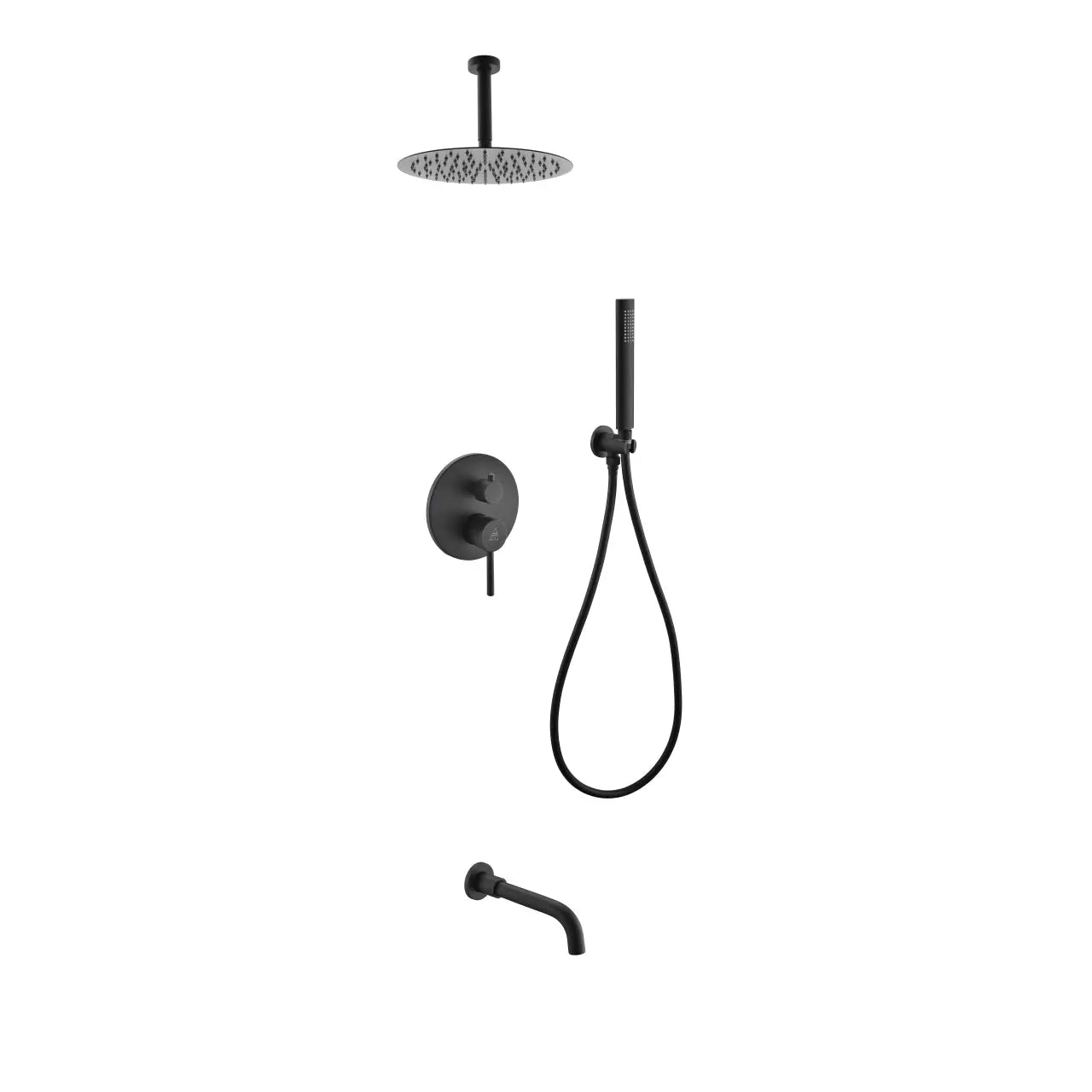 Kube Bath Aqua Rondo Black Shower Set With Ceiling Mount 8" Rain Shower, Handheld and Tub Filler - Plumbing Market