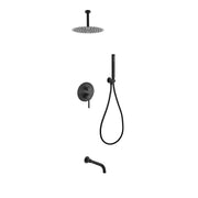 Kube Bath Aqua Rondo Black Shower Set With Ceiling Mount 8" Rain Shower, Handheld and Tub Filler - Plumbing Market