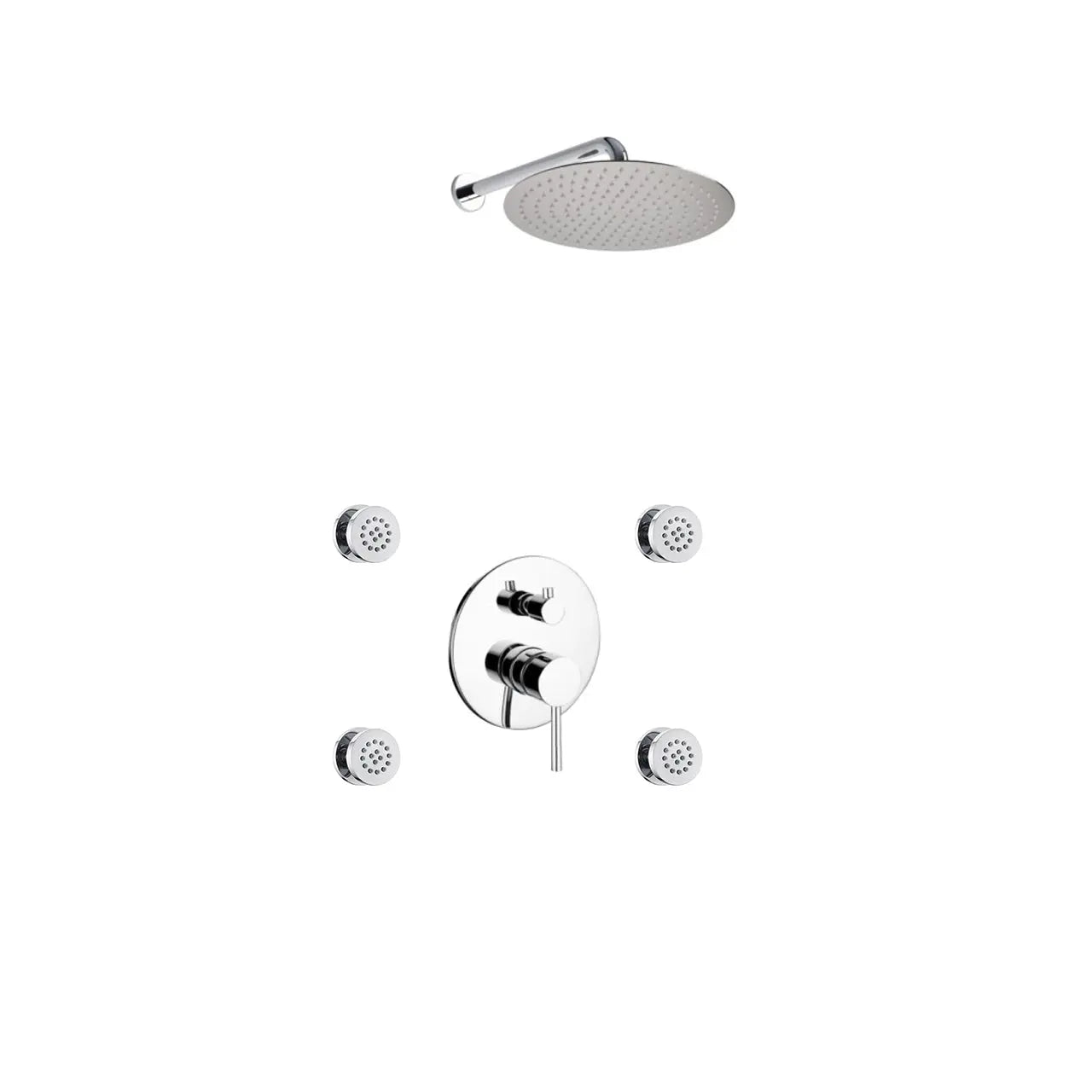 Kube Bath Aqua Rondo Chrome Brass Shower Set With 12" Round Rain Shower and 4 Body Jets - Plumbing Market