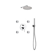 Kube Bath Aqua Rondo Chrome Brass Shower Set With 12" Round Rain Shower, 4 Body Jets and Handheld - Plumbing Market