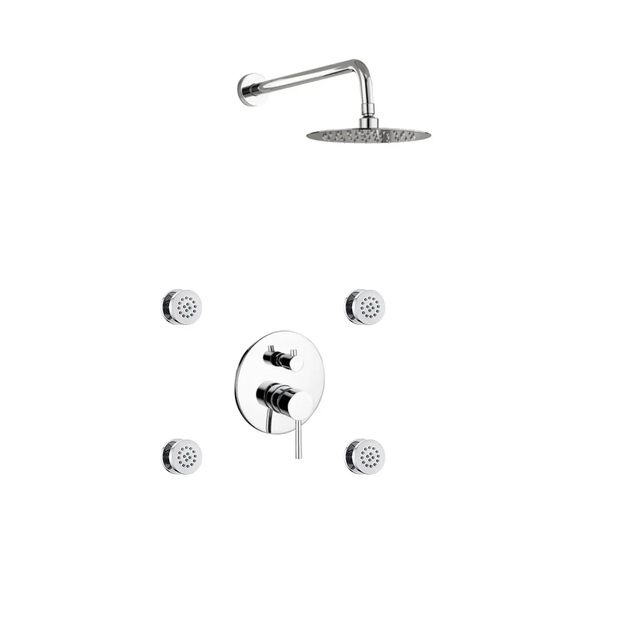 Kube Bath Aqua Rondo Chrome Brass Shower Set With 8" Round Rain Shower and 4 Body Jets - Plumbing Market