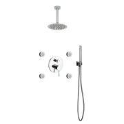 Kube Bath Aqua Rondo Chrome Brass Shower Set With 8" Round Rain Shower, 4 Body Jets and Handheld - Plumbing Market