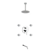 Kube Bath Aqua Rondo Chrome Brass Shower Set With 8" Round Rain Shower, 4 Body Jets and Tubfiller - Plumbing Market