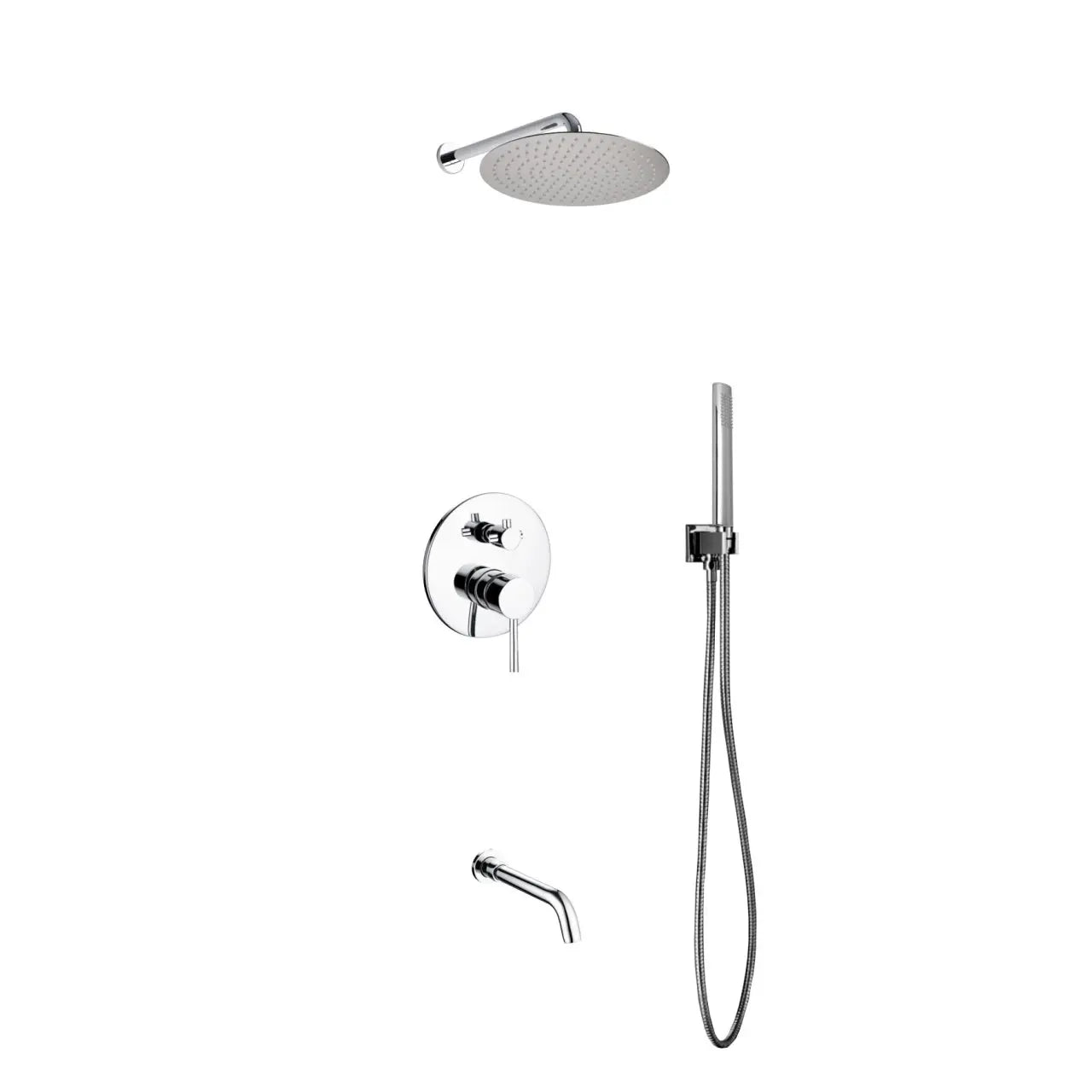 Kube Bath Aqua Rondo Shower Set With 12" Rain Shower, Handheld and Tub Filler Chrome - Plumbing Market