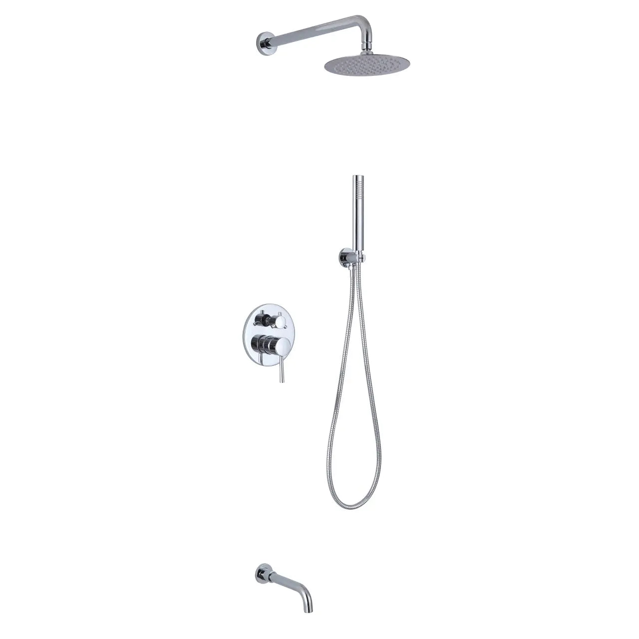 Kube Bath Aqua Rondo Shower Set With 8" Rain Shower, Handheld and Tub Filler Chrome - Plumbing Market