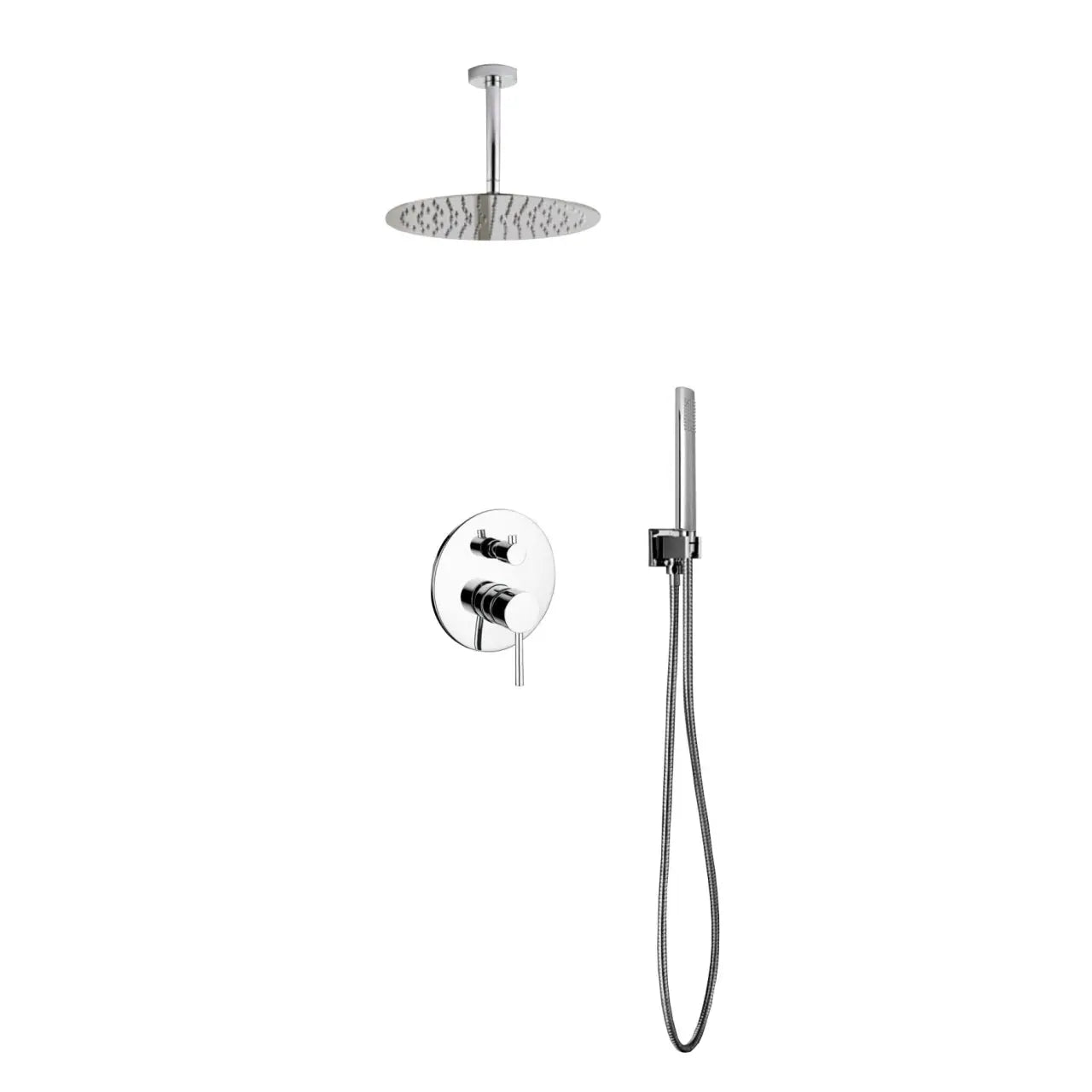 Kube Bath Aqua Rondo Shower Set With Ceiling Mount 12" Rain Shower and Handheld Chrome - Plumbing Market