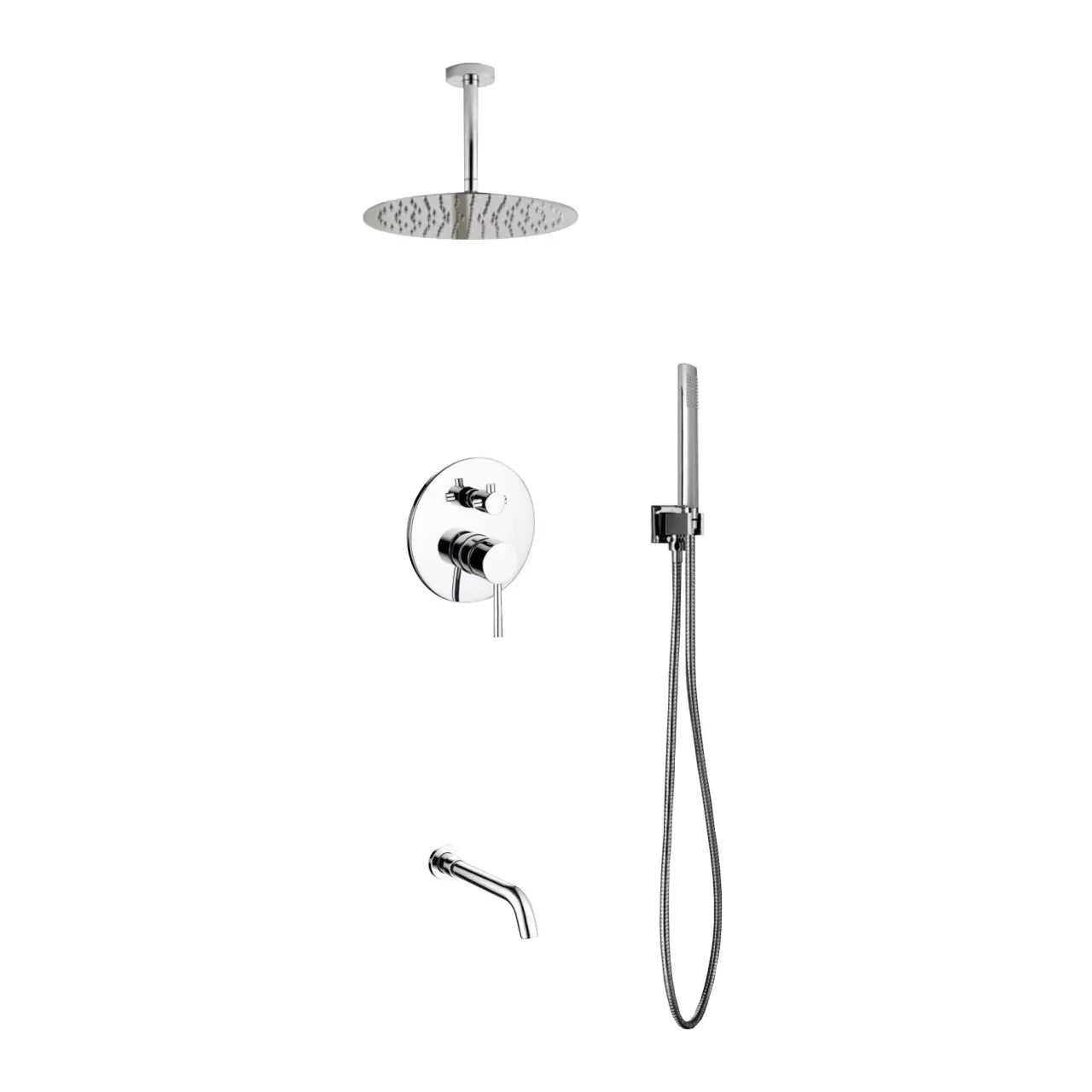 Kube Bath Aqua Rondo Shower Set With Ceiling Mount 12" Rain Shower, Handheld and Tub Filler Chrome - Plumbing Market