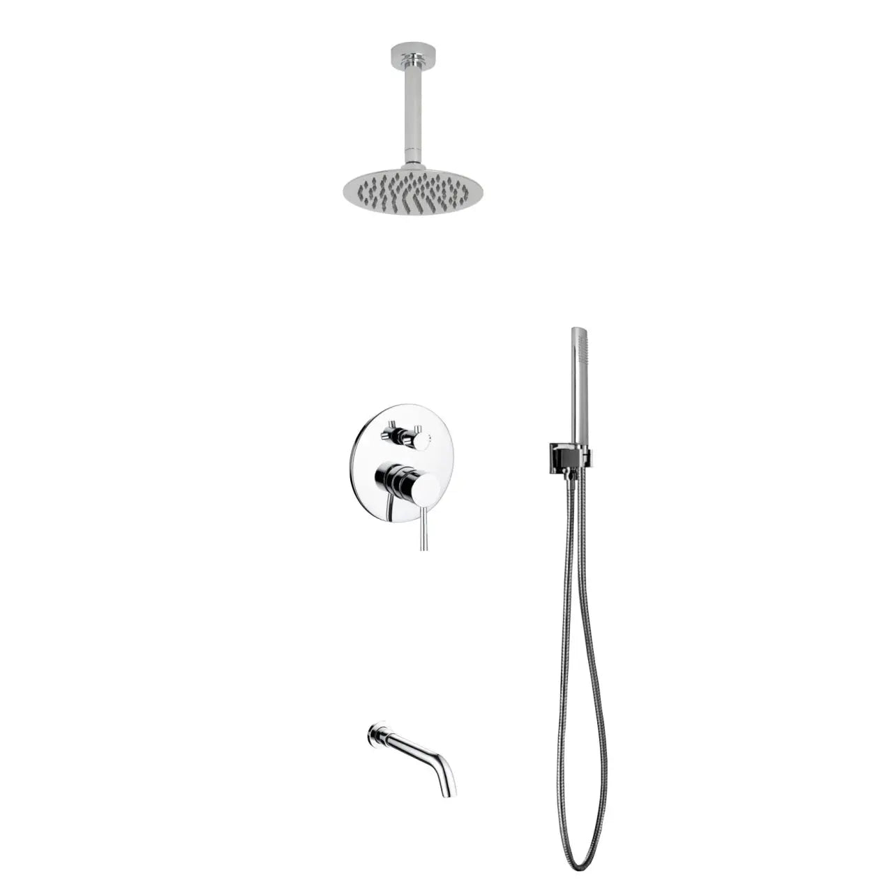 Kube Bath Aqua Rondo Shower Set With Ceiling Mount 8" Rain Shower, Handheld and Tub Filler Chrome - Plumbing Market