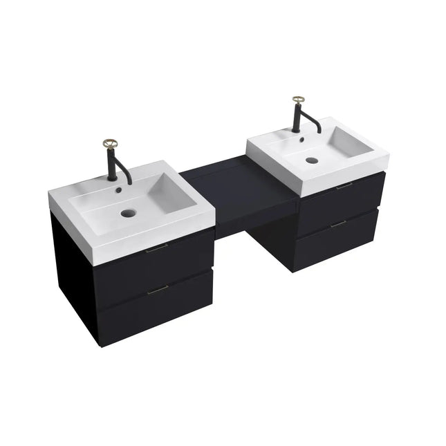 Kube Bath Bliss 68″ Wall Mount Double Sink Modern Bathroom Vanity Black - Plumbing Market