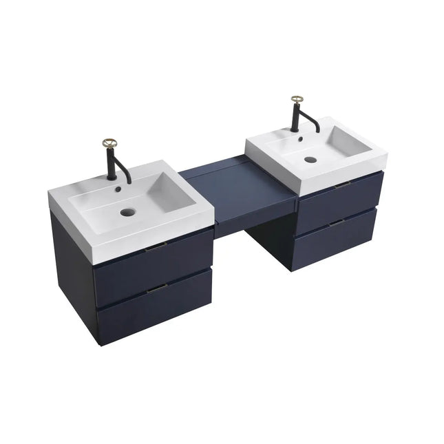 Kube Bath Bliss 68″ Wall Mount Double Sink Modern Bathroom Vanity - Blue - Plumbing Market