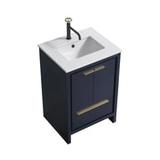 Kube Bath Dolce 24″ Blue Modern Bathroom Vanity With 2 Door and 1 Drawer and White Quartz Countertop - Plumbing Market