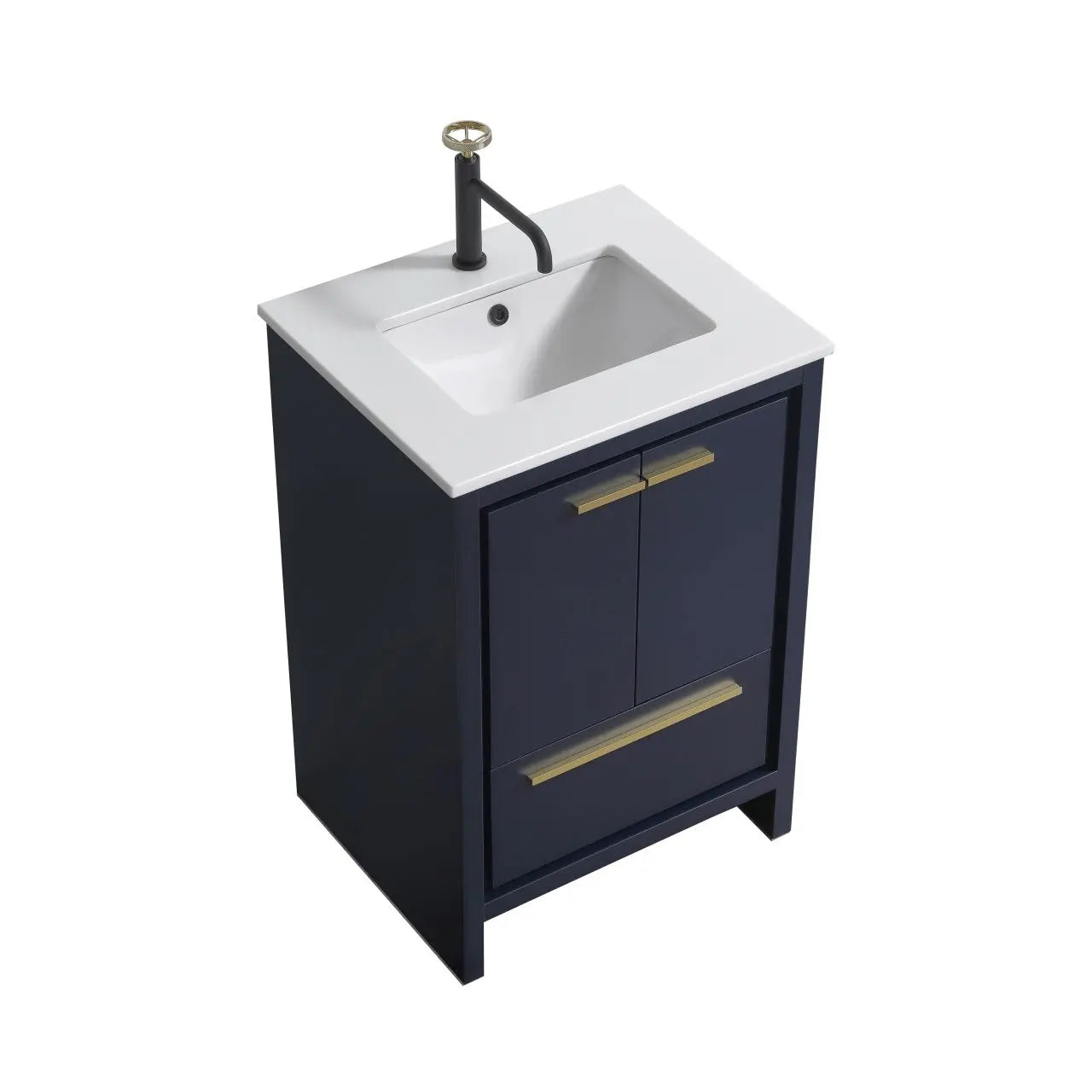 Kube Bath Dolce 24″ Blue Modern Bathroom Vanity With 2 Door and 1 Drawer and White Quartz Countertop - Plumbing Market