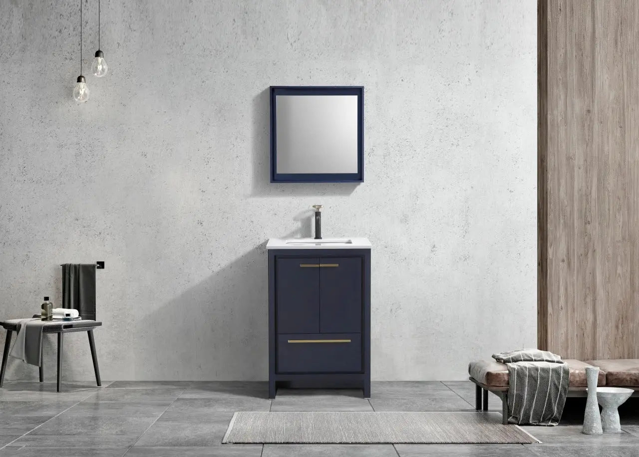 Kube Bath Dolce 24″ Blue Modern Bathroom Vanity With 2 Door and 1 Drawer and White Quartz Countertop - Plumbing Market