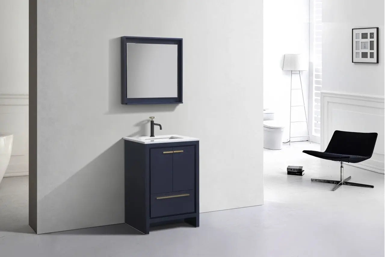 Kube Bath Dolce 24″ Blue Modern Bathroom Vanity With 2 Door and 1 Drawer and White Quartz Countertop - Plumbing Market