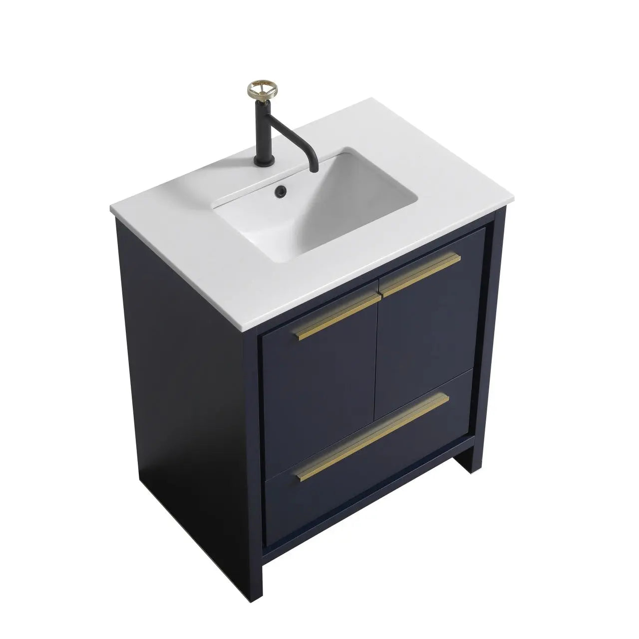 Kube Bath Dolce 30″ Blue Modern Bathroom Vanity With 2 Doors and 1 Drawer and White Quartz Countertop - Plumbing Market