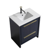 Kube Bath Dolce 30″ Blue Modern Bathroom Vanity With 2 Doors and 1 Drawer and White Quartz Countertop - Plumbing Market