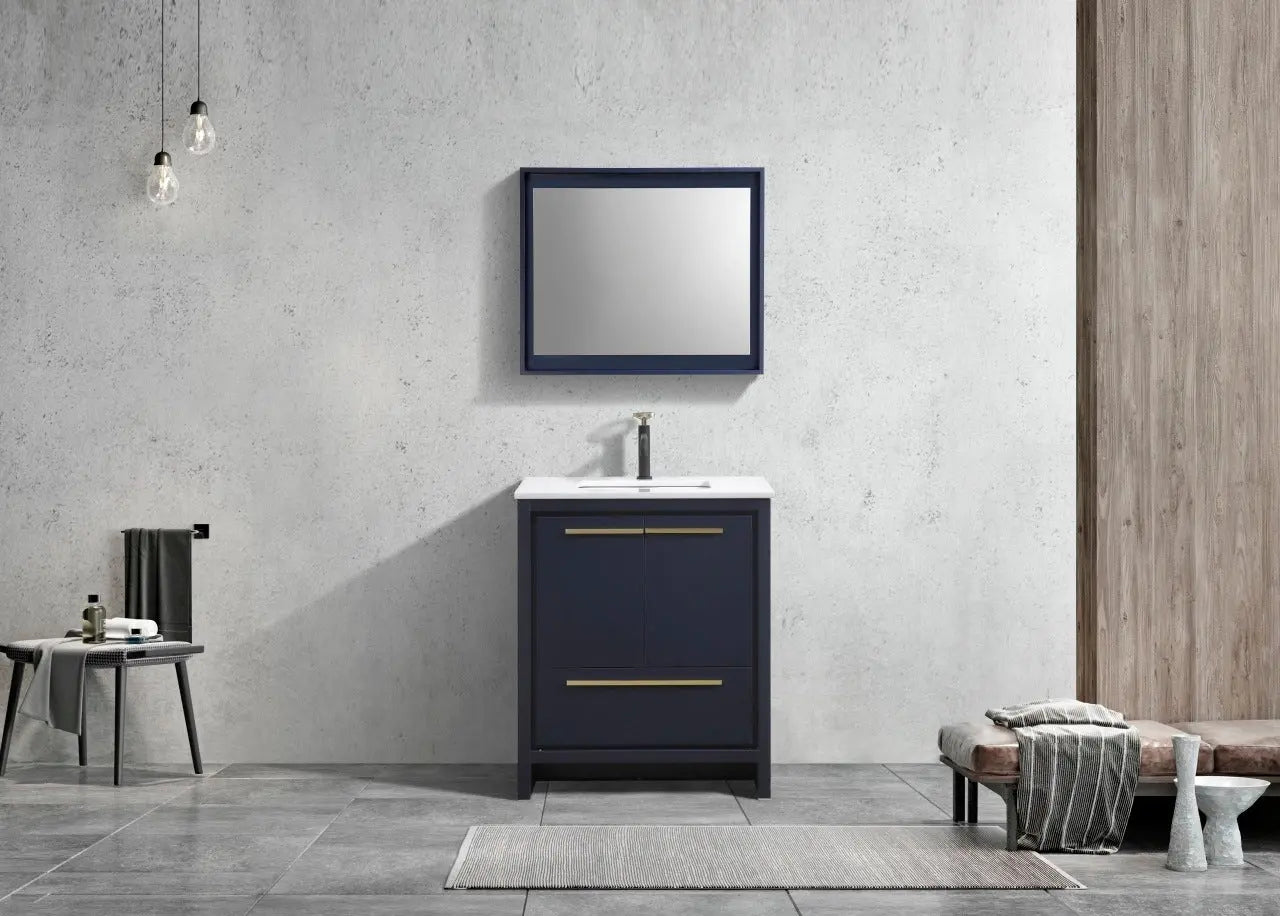 Kube Bath Dolce 30″ Blue Modern Bathroom Vanity With 2 Doors and 1 Drawer and White Quartz Countertop - Plumbing Market