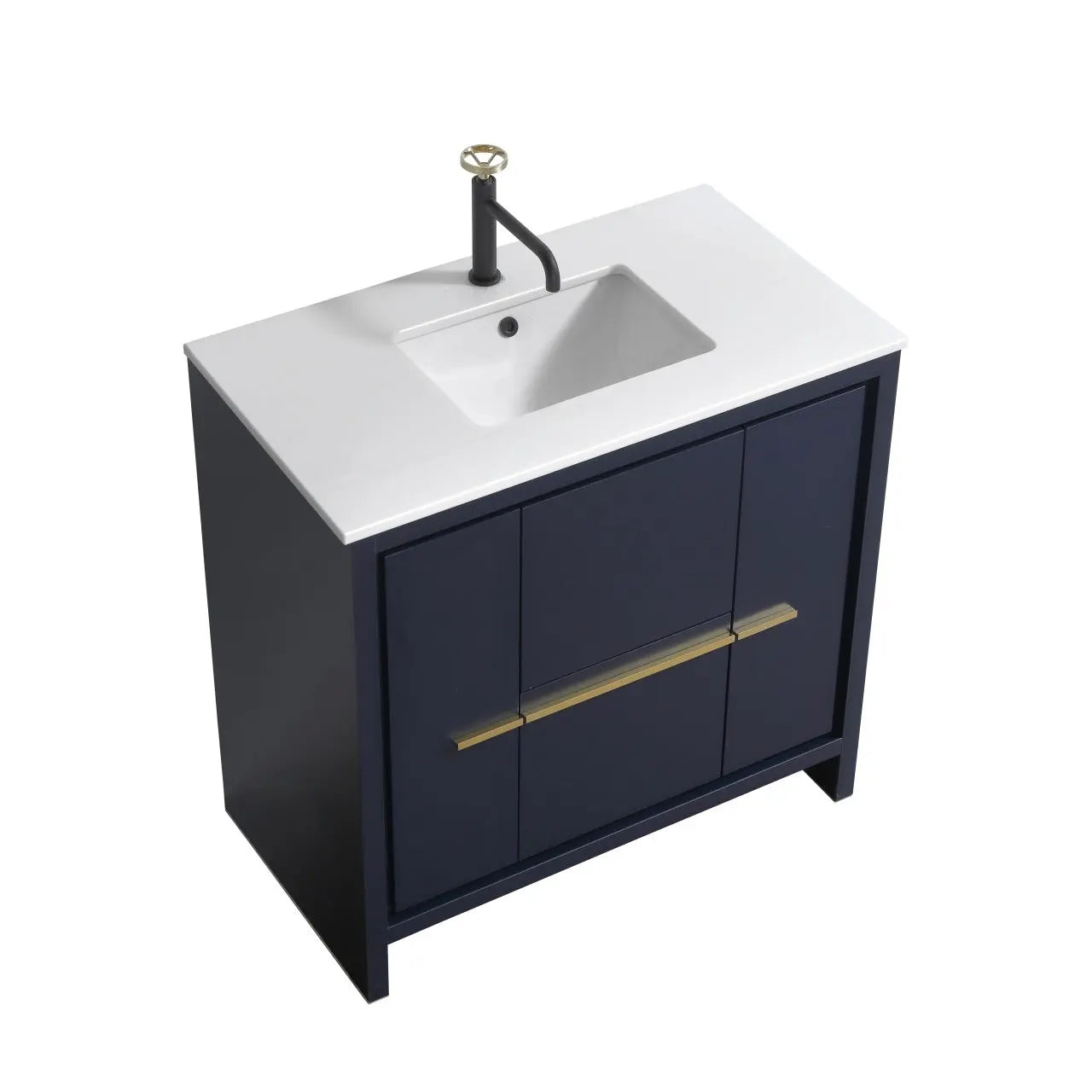 Kube Bath Dolce 36″ Blue Modern Bathroom Vanity With 2 Door and 2 Drawers and Quartz Countertop - Plumbing Market