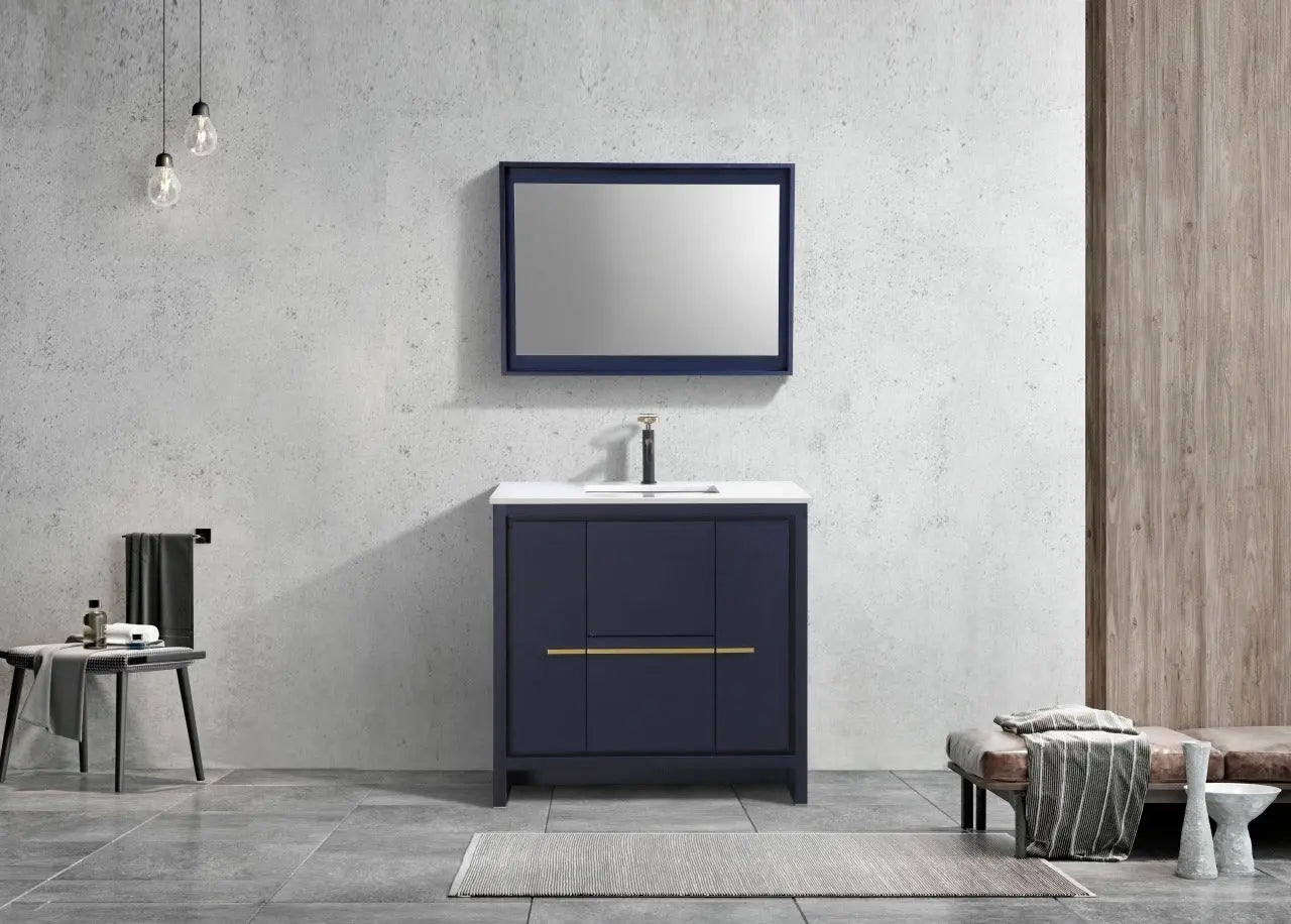 Kube Bath Dolce 36″ Blue Modern Bathroom Vanity With 2 Door and 2 Drawers and Quartz Countertop - Plumbing Market