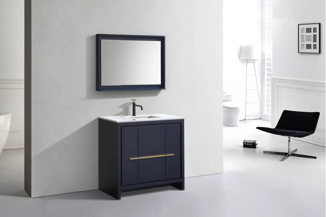 Kube Bath Dolce 36″ Blue Modern Bathroom Vanity With 2 Door and 2 Drawers and Quartz Countertop - Plumbing Market
