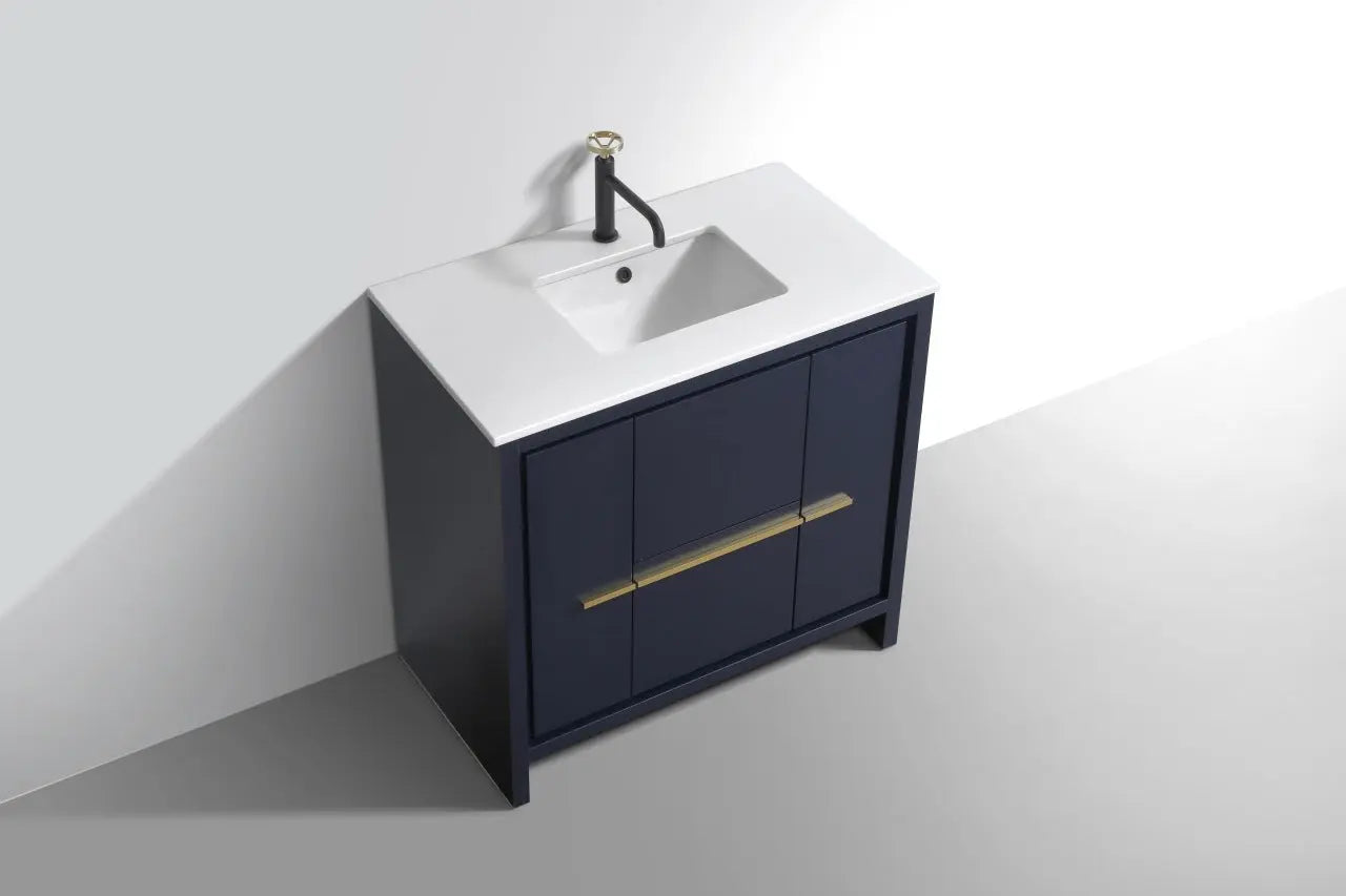 Kube Bath Dolce 36″ Blue Modern Bathroom Vanity With 2 Door and 2 Drawers and Quartz Countertop - Plumbing Market