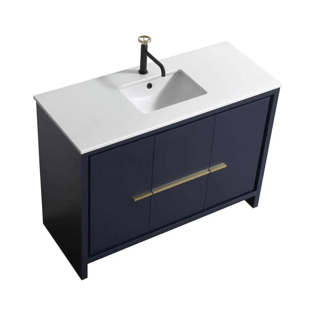 Kube Bath Dolce 48″ Blue Modern Floor Mount Single Sink Bathroom Vanity With 2 Doors and 2 Drawers and White Quartz Countertop - Plumbing Market