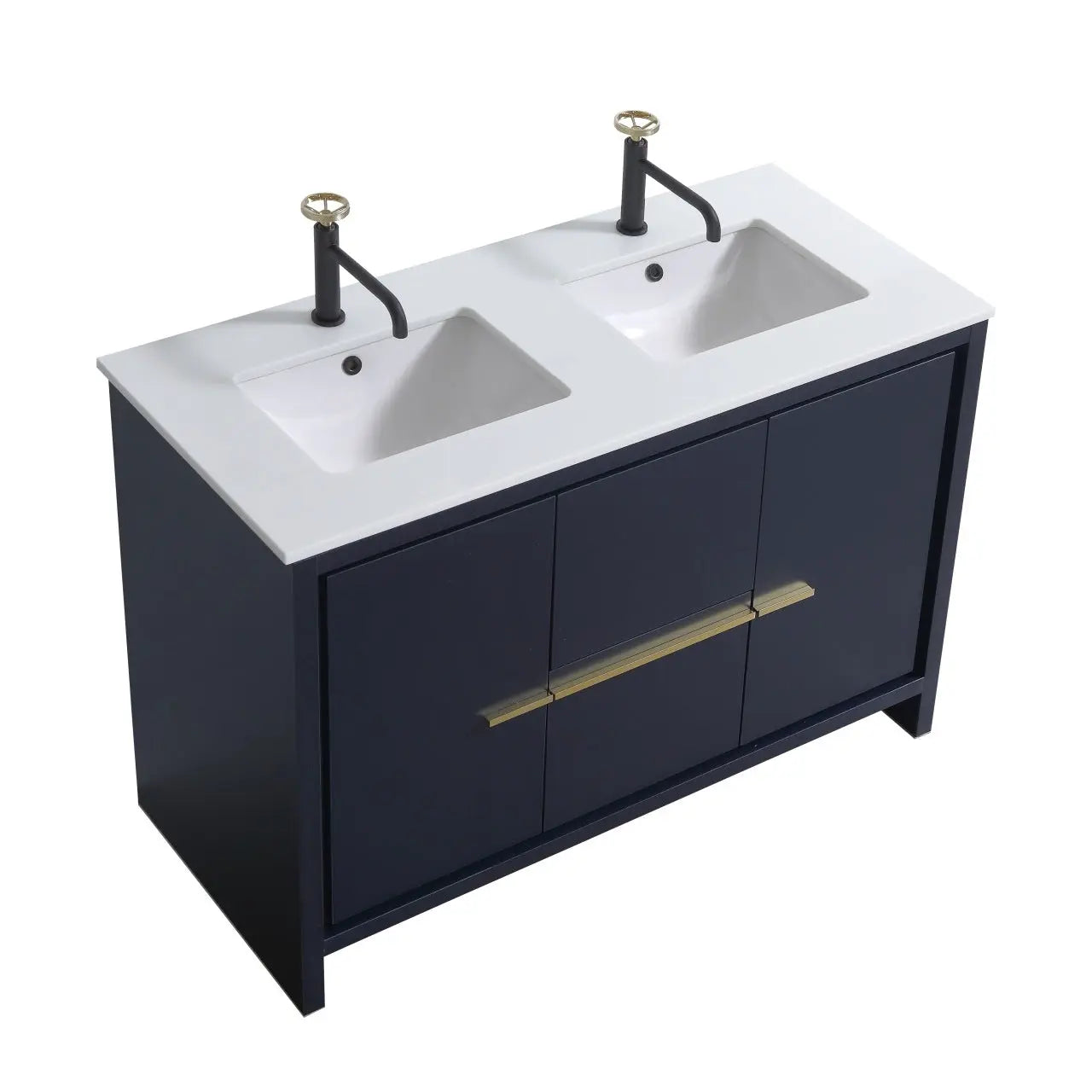 Kube Bath Dolce 48″ Double Sink Blue Modern Bathroom Vanity With 2 Drawers and 2 Doors Quartz Countertop - Plumbing Market