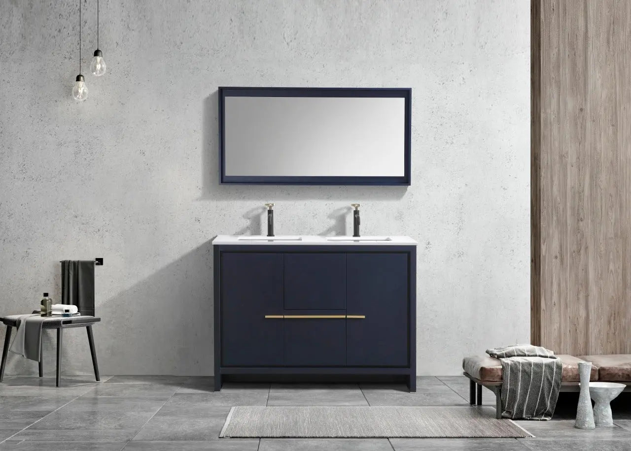Kube Bath Dolce 48″ Double Sink Blue Modern Bathroom Vanity With 2 Drawers and 2 Doors Quartz Countertop - Plumbing Market