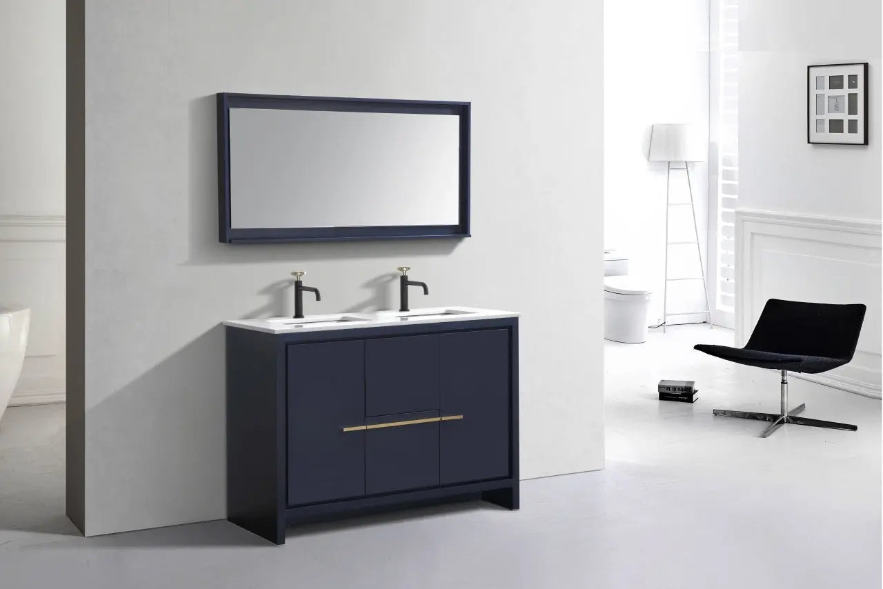 Kube Bath Dolce 48″ Double Sink Blue Modern Bathroom Vanity With 2 Drawers and 2 Doors Quartz Countertop - Plumbing Market