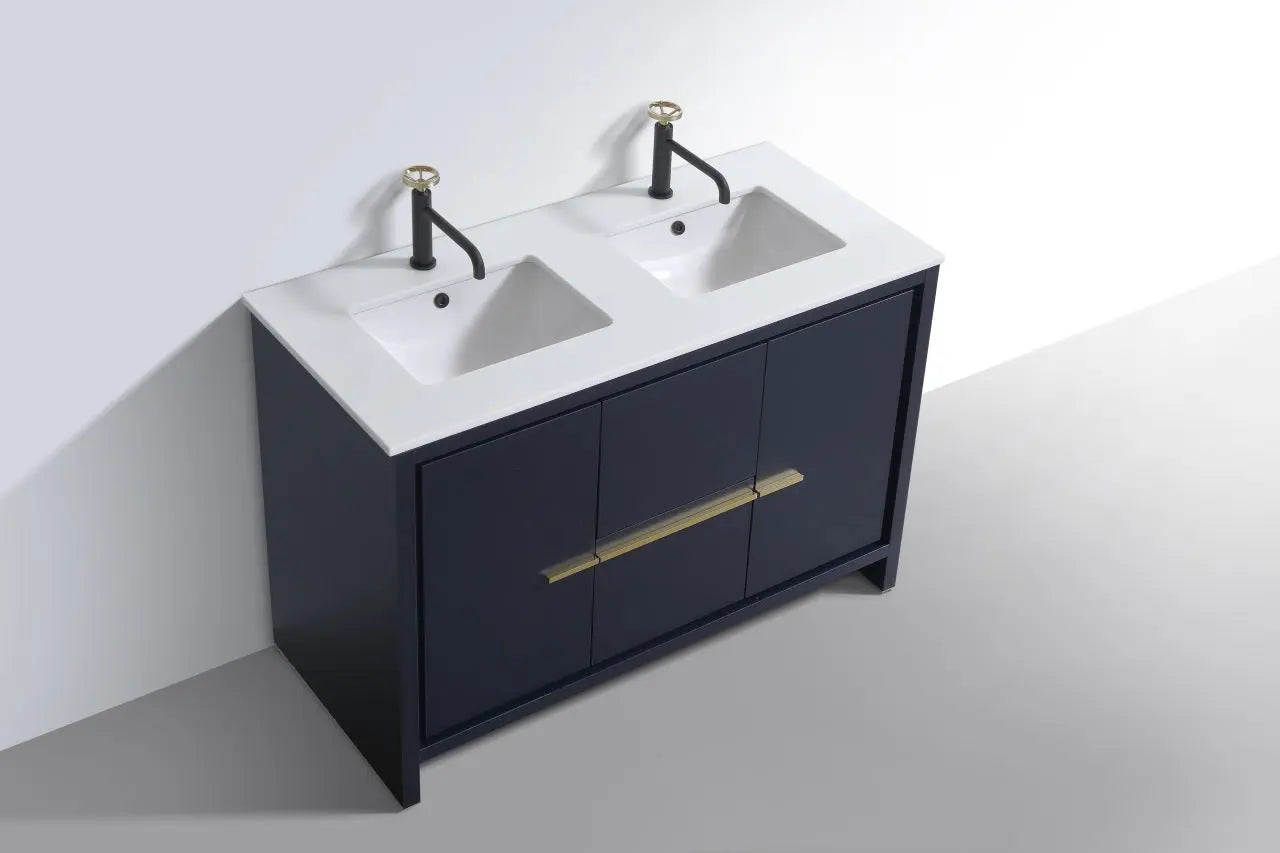 Kube Bath Dolce 48″ Double Sink Blue Modern Bathroom Vanity With 2 Drawers and 2 Doors Quartz Countertop - Plumbing Market