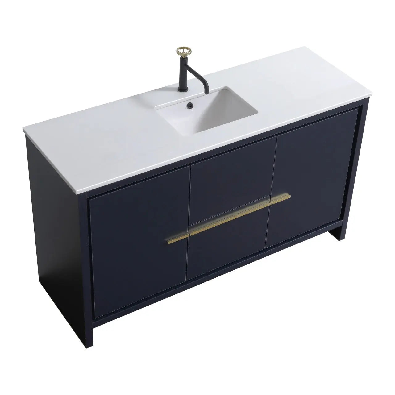Kube Bath Dolce 60″ Blue Modern Single Sink Bathroom Vanity With 2 Doors and 2 Drawers White Quartz Countertop - Plumbing Market