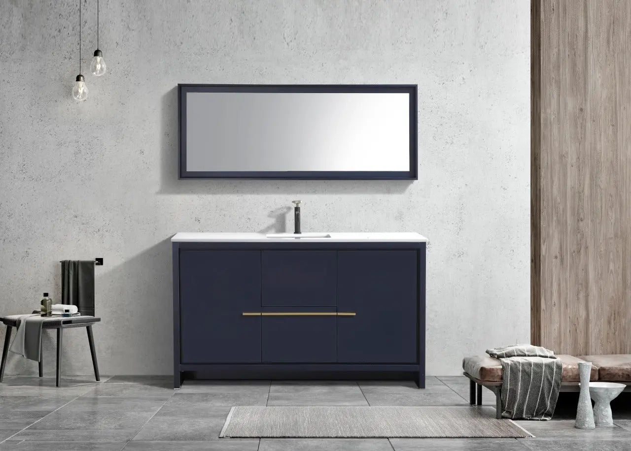 Kube Bath Dolce 60″ Blue Modern Single Sink Bathroom Vanity With 2 Doors and 2 Drawers White Quartz Countertop - Plumbing Market