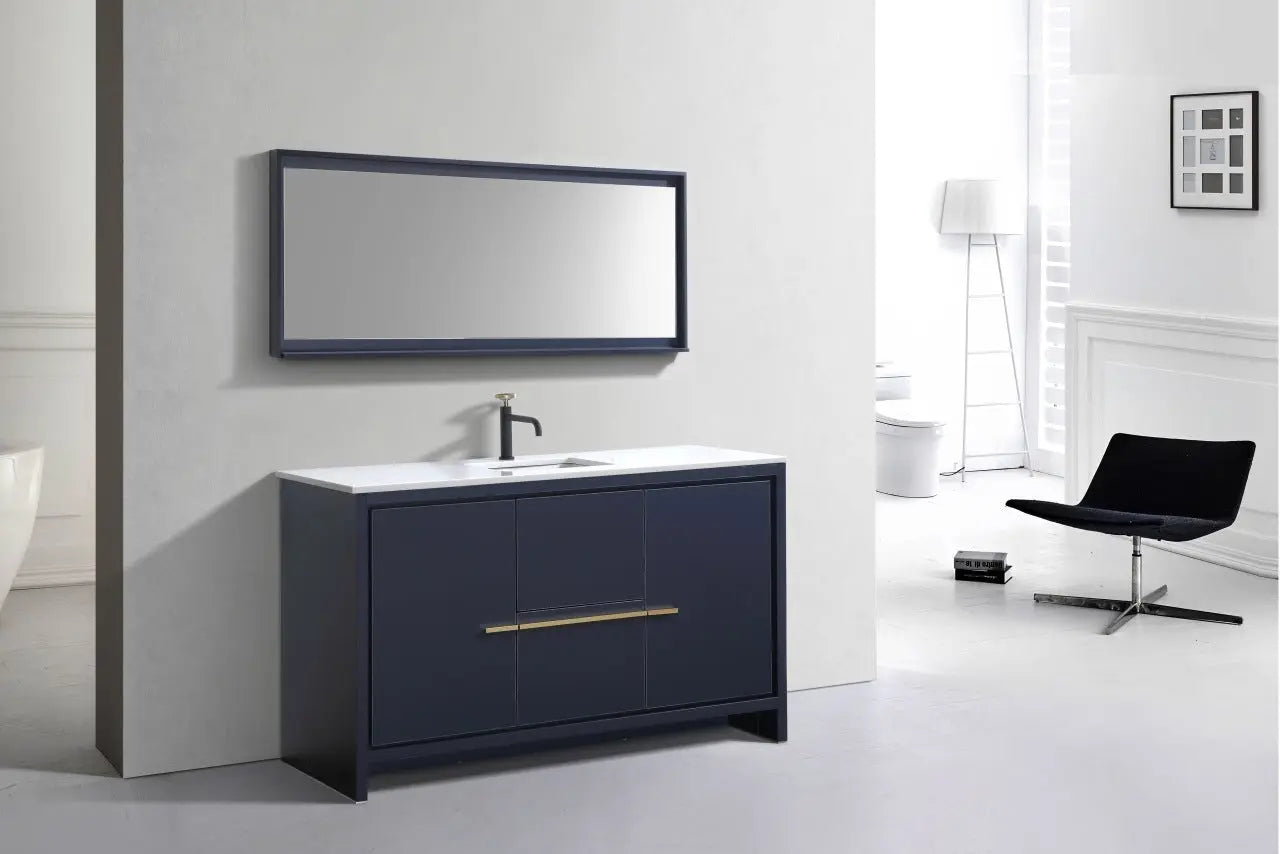 Kube Bath Dolce 60″ Blue Modern Single Sink Bathroom Vanity With 2 Doors and 2 Drawers White Quartz Countertop - Plumbing Market
