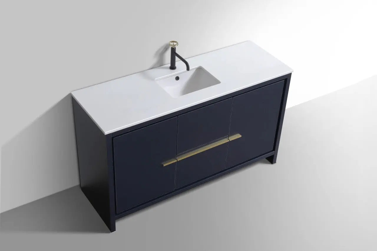 Kube Bath Dolce 60″ Blue Modern Single Sink Bathroom Vanity With 2 Doors and 2 Drawers White Quartz Countertop - Plumbing Market