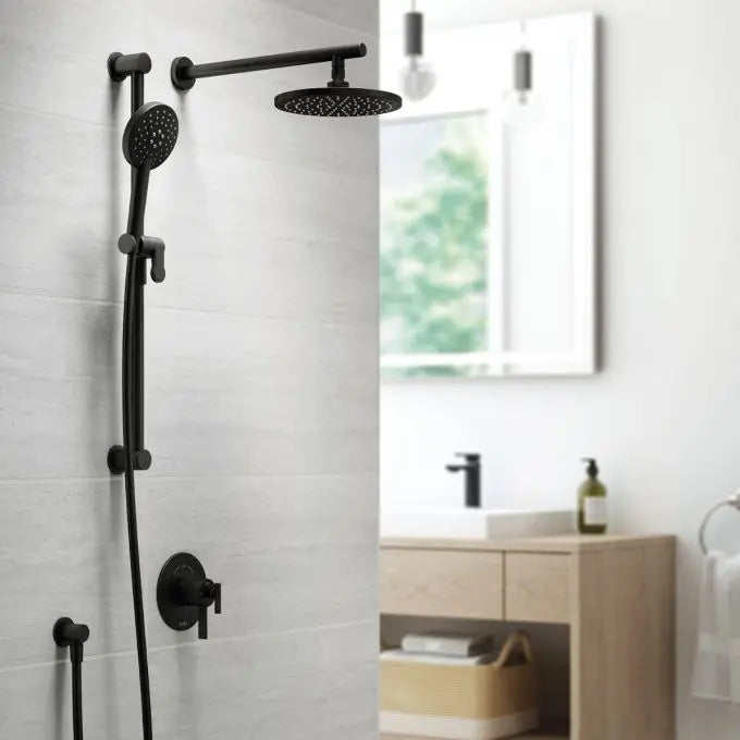 Kalia RoundOne TCD1 (Valve Not Included) AQUATONIK T/P Coaxial Shower System with Wall Arm- Matte Black Kalia