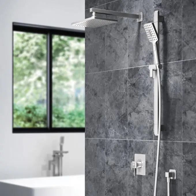 Kalia SquareOne TCD1 (Valve Not Included) AQUATONIK T/P Coaxial Shower System with 10-1/4" Shower Head and Wall Arm- Pure Nickel PVD Kalia