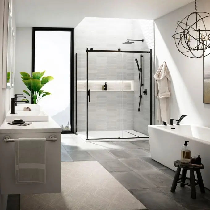Kalia SquareOne TCD1 (Valve Not Included) AQUATONIK T/P Coaxial Shower System with Wall Arm- Matte Black Kalia