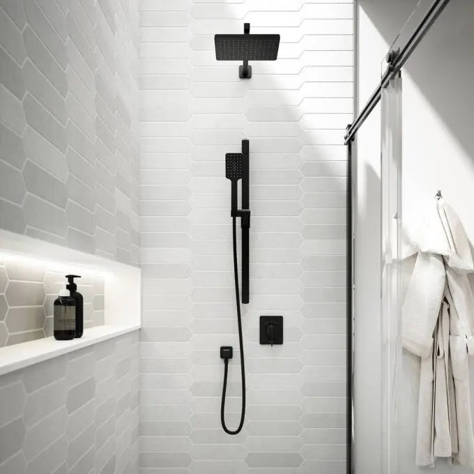 Kalia SquareOne TCD1 (Valve Not Included) AQUATONIK T/P Coaxial Shower System with Wall Arm- Matte Black Kalia