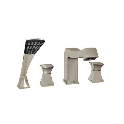 Kalia Umani 4-piece Deckmount Tub Filler With Handshower and Square Handles- Brushed Nickel PVD Kalia