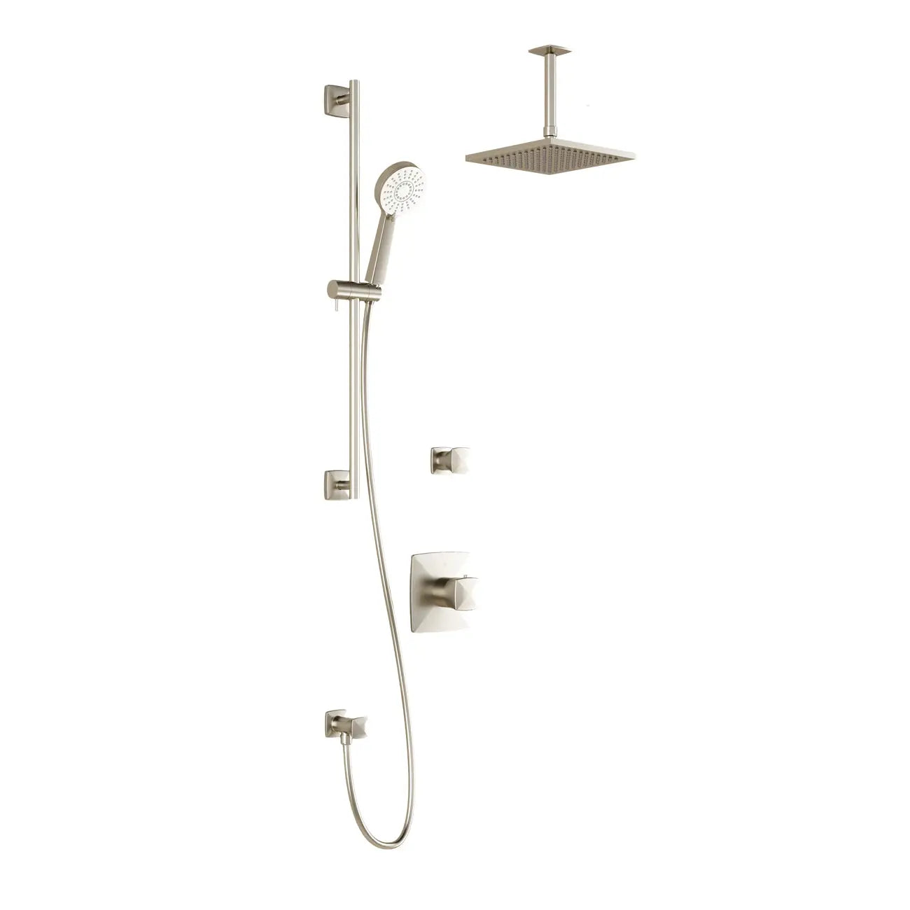 Kalia UMANI T2 (Valves Not Included) AQUATONIK T/P Shower Kit System with Vertical Ceiling Arm and 8" Square Rain Shower Head- Brushed Nickel PVD Kalia