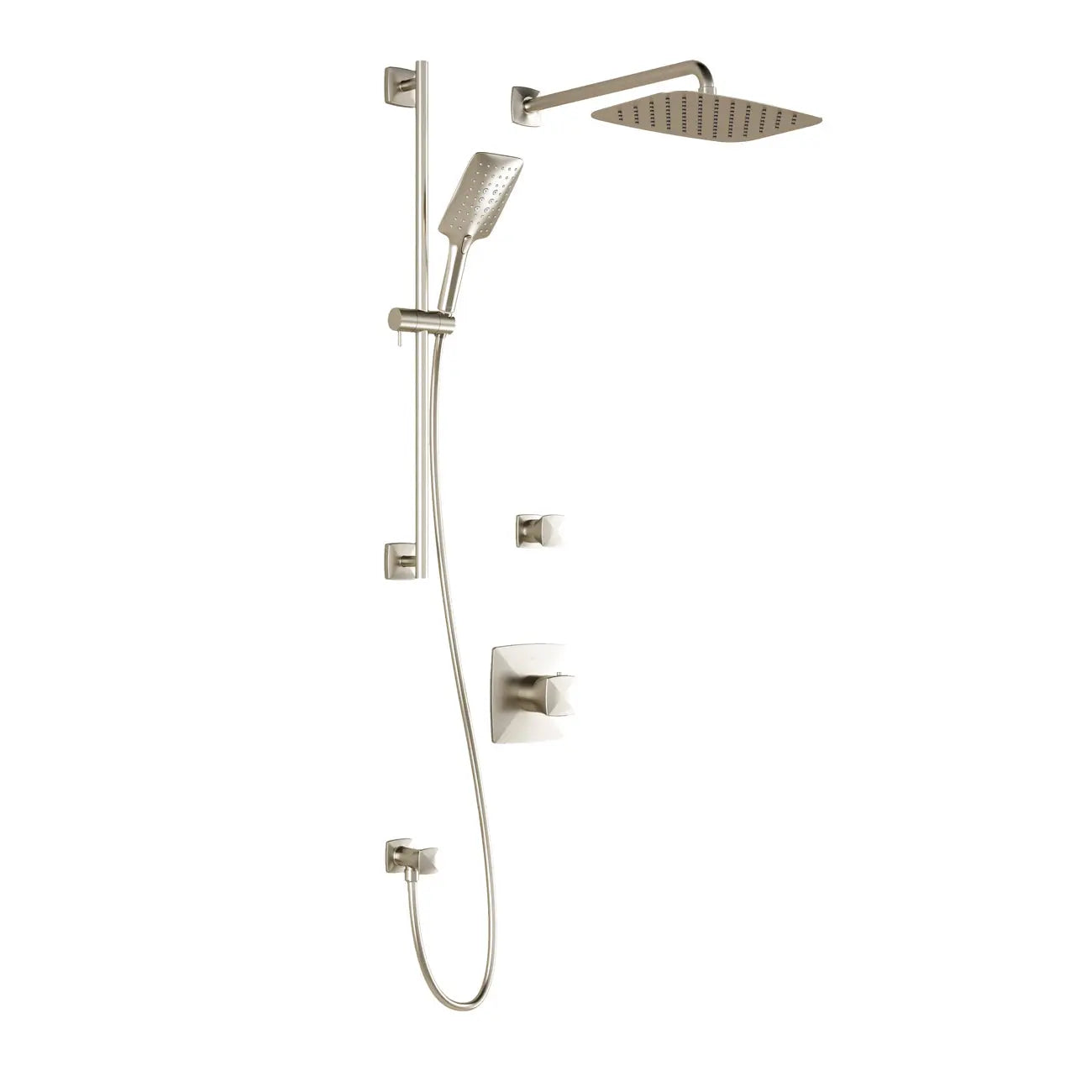 Kalia UMANI T2 PREMIA (Valves Not Included) AQUATONIK T/P Shower System with Wall Arm and 12" Rectangle Rain Shower Head- Brushed Nickel PVD Kalia