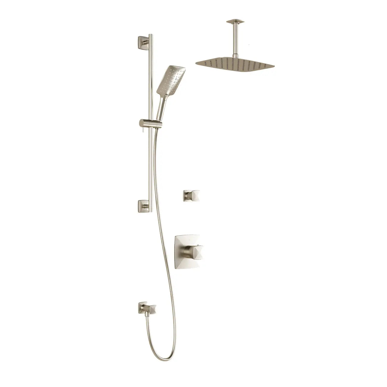 Kalia UMANI T2 PREMIA (Valves Not Included) AQUATONIK T/P Shower System with Vertical Ceiling Arm and 12" Rectangle Rain Shower Head- Brushed Nickel PVD Kalia