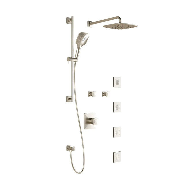 Kalia UMANI T375 PLUS (Valves Not Included) Thermostatic Shower System with Wall Arm and Square Rain Shower Head- Brushed Nickel PVD Kalia