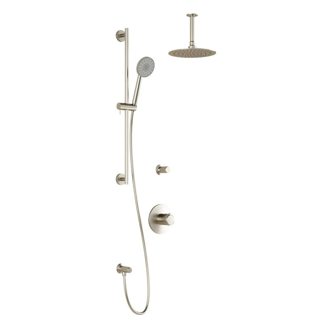 Kalia CITÉ T2 (Valves Not Included) AQUATONIK T/P Shower Kit System with Vertical Ceiling Arm and 9" Round Rain Shower Head- Brushed Nickel PVD Kalia