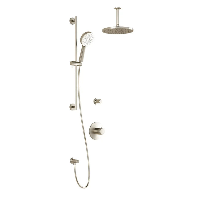 Kalia CITÉ T2 PLUS AQUATONIK T/P Shower Kit System with Vertical Ceiling Arm and 10" Round Rain Shower Head- Brushed Nickel PVD Kalia