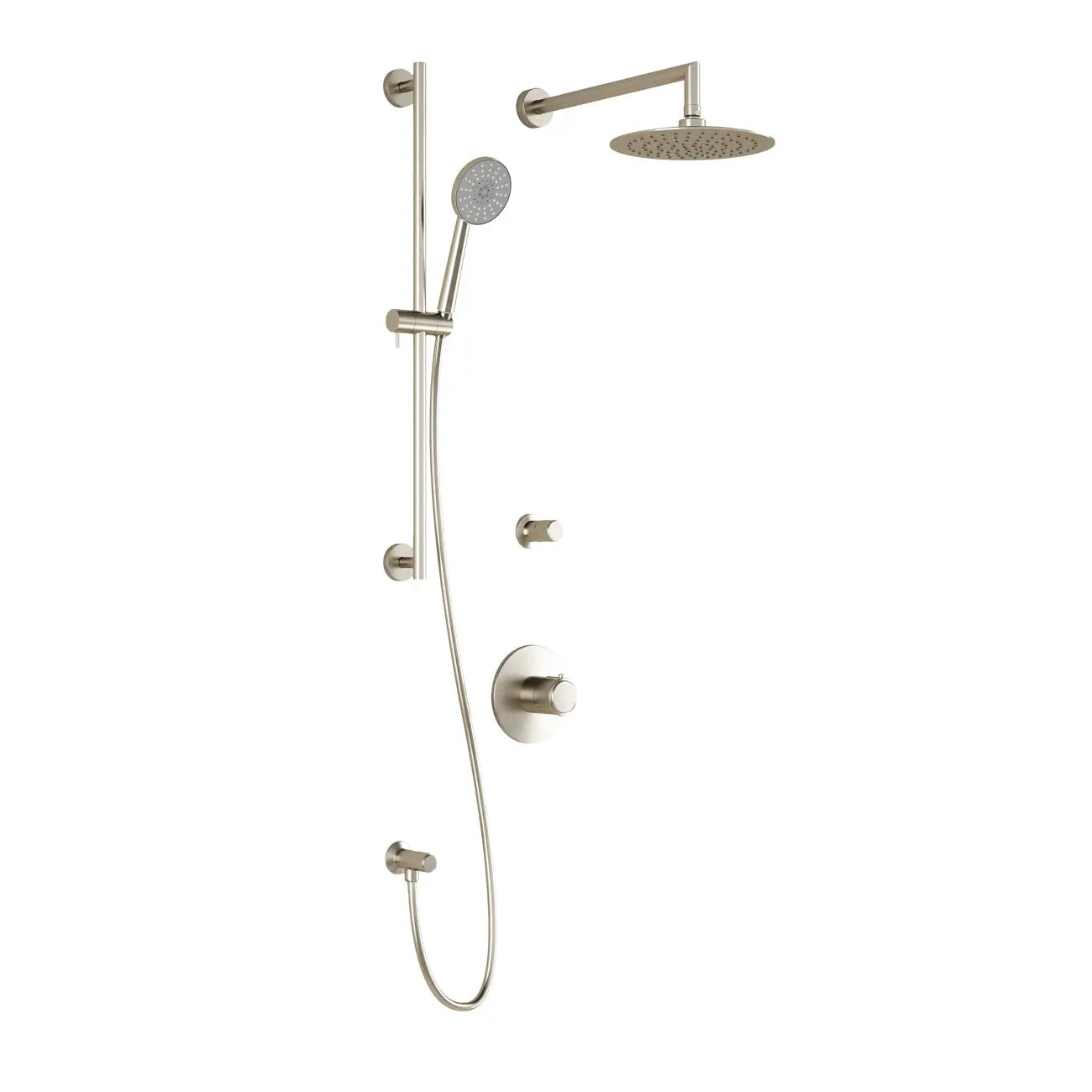 Kalia CITÉ T2 AQUATONIK T/P Shower Kit System with Wall Arm and 9" Round Rain Shower Head- Brushed Nickel PVD Kalia