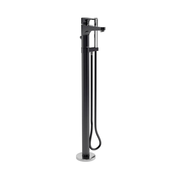 Kalia KONTOUR 37" Floor Mount Tub Filler Bathroom Faucet with Hand Shower- Black/Chrome Kalia