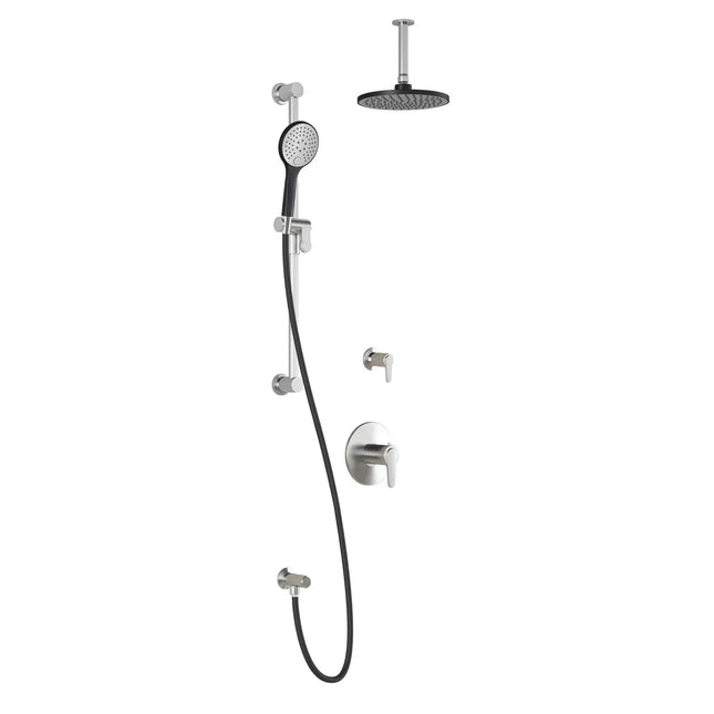 Kalia KONTOUR T2 AQUATONIK T/P Shower Kit System with Vertical Ceiling Arm and 8" Round Rain Shower Head- Black/Chrome Kalia
