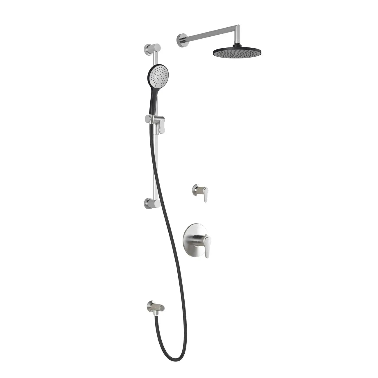 Kalia KONTOUR T2 (Valves Not Included) AQUATONIK T/P Shower Kit System with Wall Arm and 8" Round Rain Shower Head- Black/Chrome Kalia